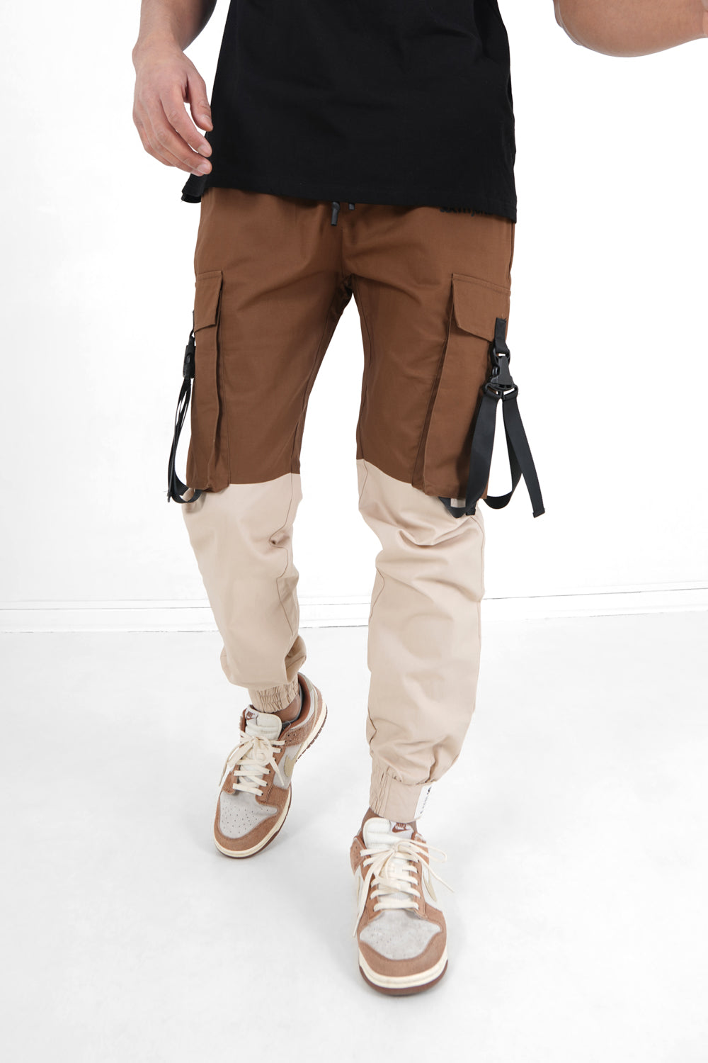 Sixth June - Pantalon cargo bicolore sangles Marron