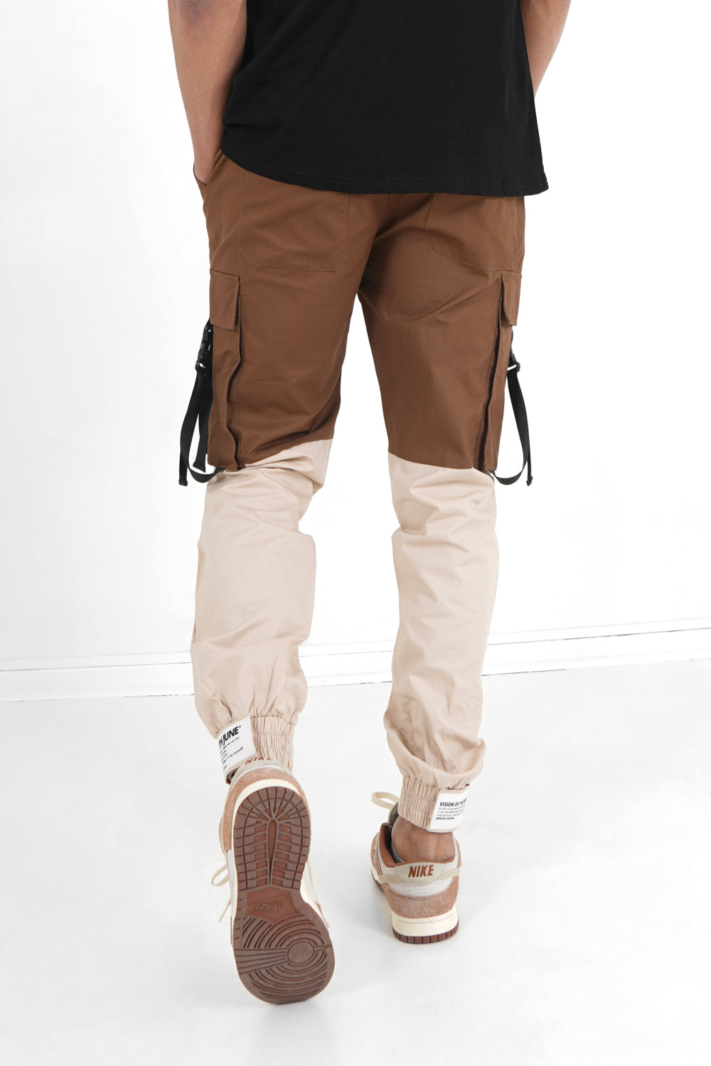 Sixth June - Pantalon cargo bicolore sangles Marron