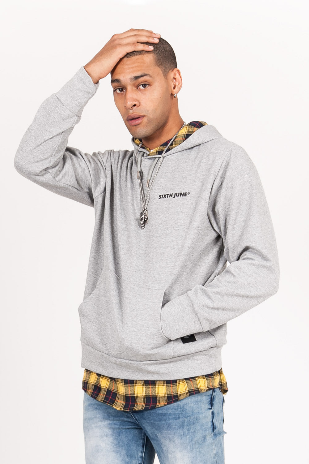 Sixth June - Sweat capuche carreaux logo noir