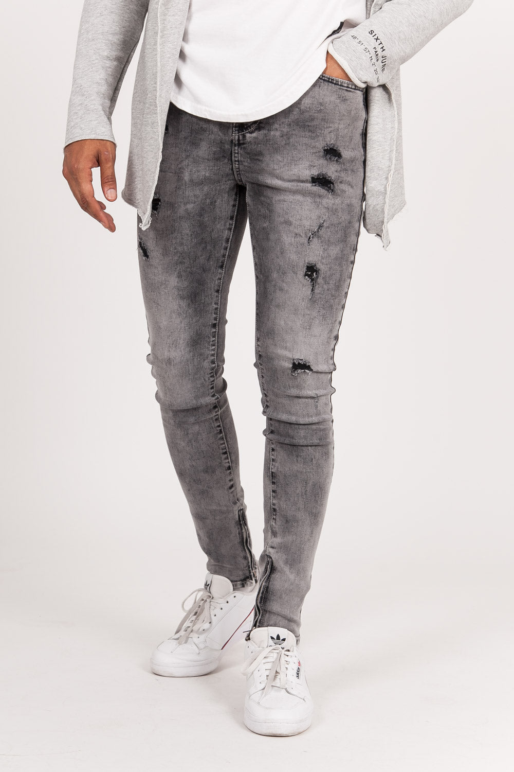 Sixth June - Jean zip usé gris foncé