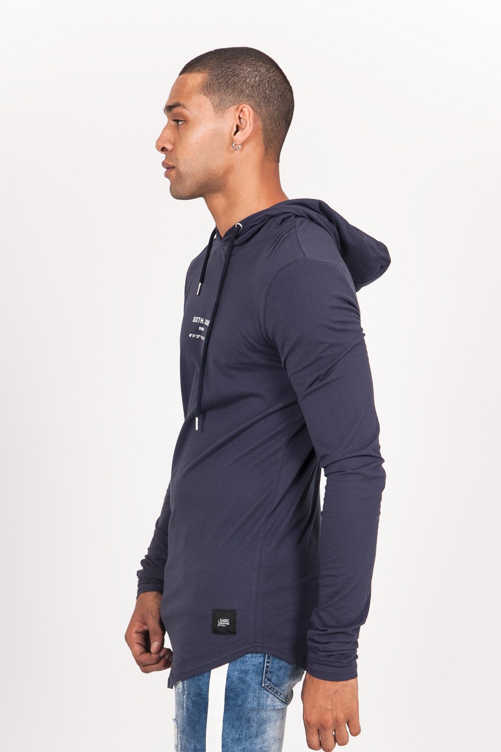 Long Sleeves Gps Hood T-Shirt Blue