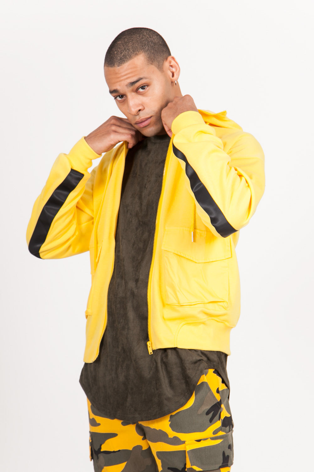 Sixth June - Sweat capuche zippée cargo jaune