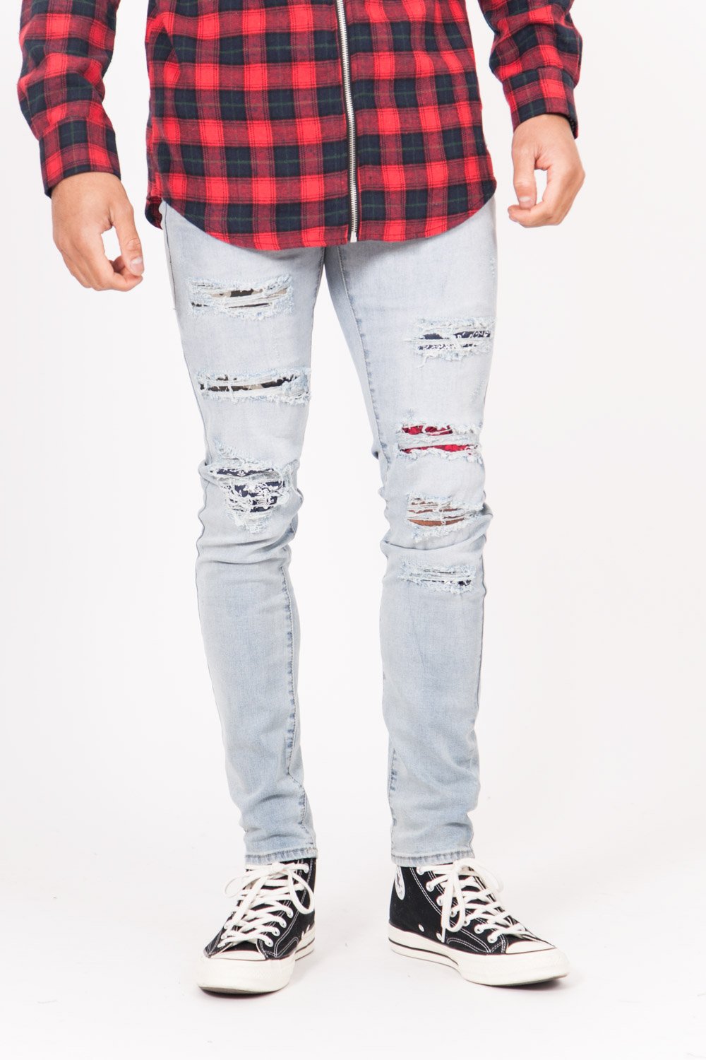 Destroyed Yoke Jeans Blue