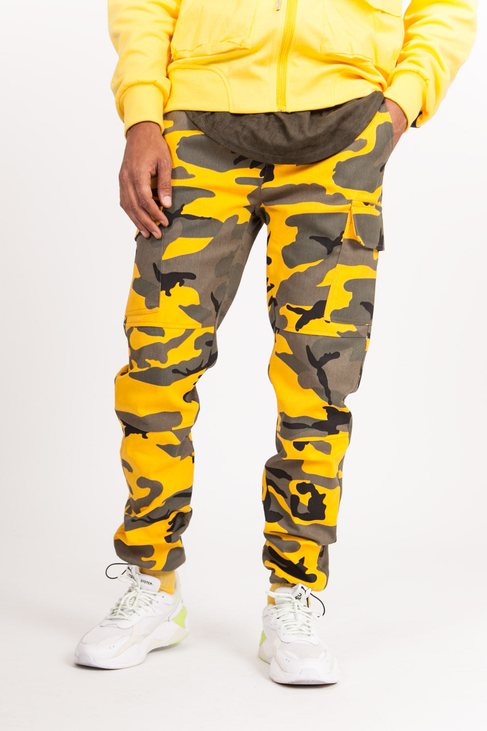 Sixth June - Pantalon cargo élastique camouflage jaune