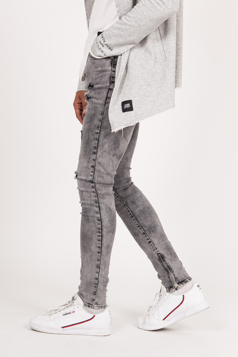 Sixth June - Jean zip usé gris foncé