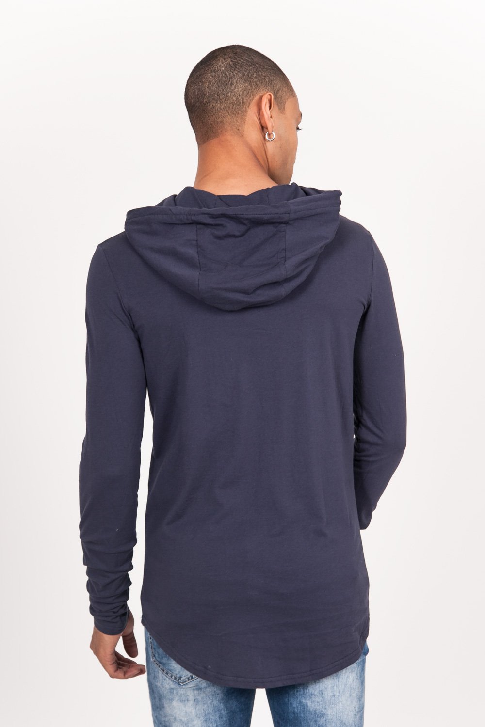 Long Sleeves Gps Hood T-Shirt Blue