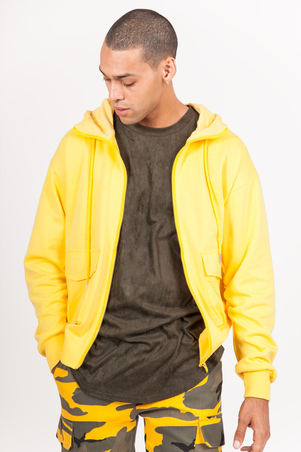 Sixth June - Sweat capuche zippée cargo jaune