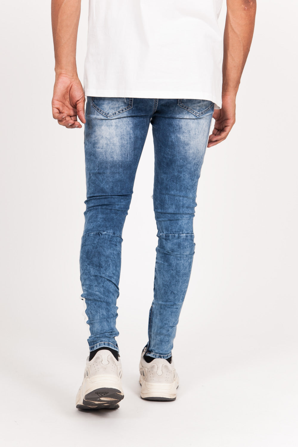 Sixth June - Jean trous bandes blanches bleu foncé