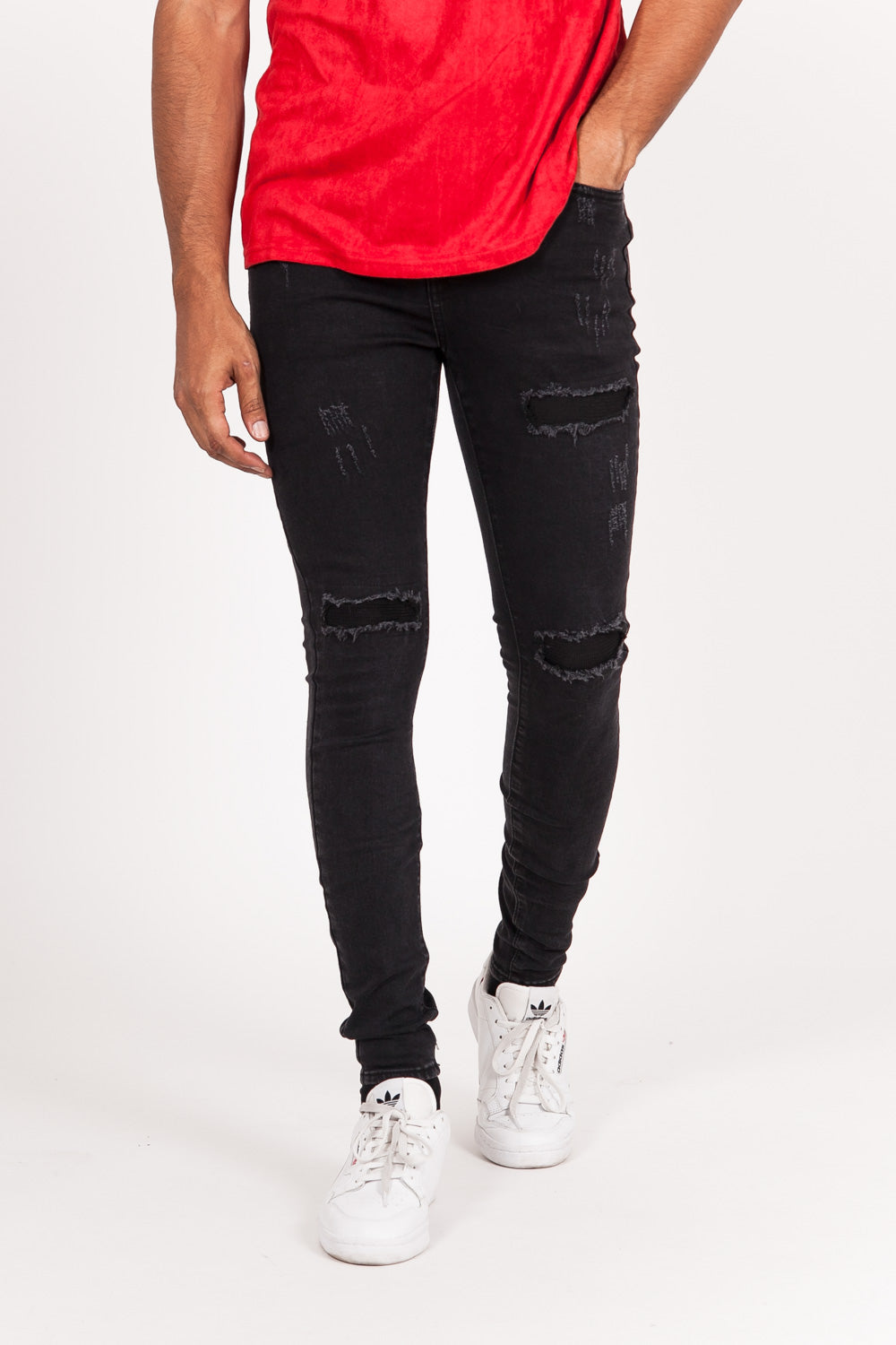 Sixth June - Jean destroy patch gauffré noir