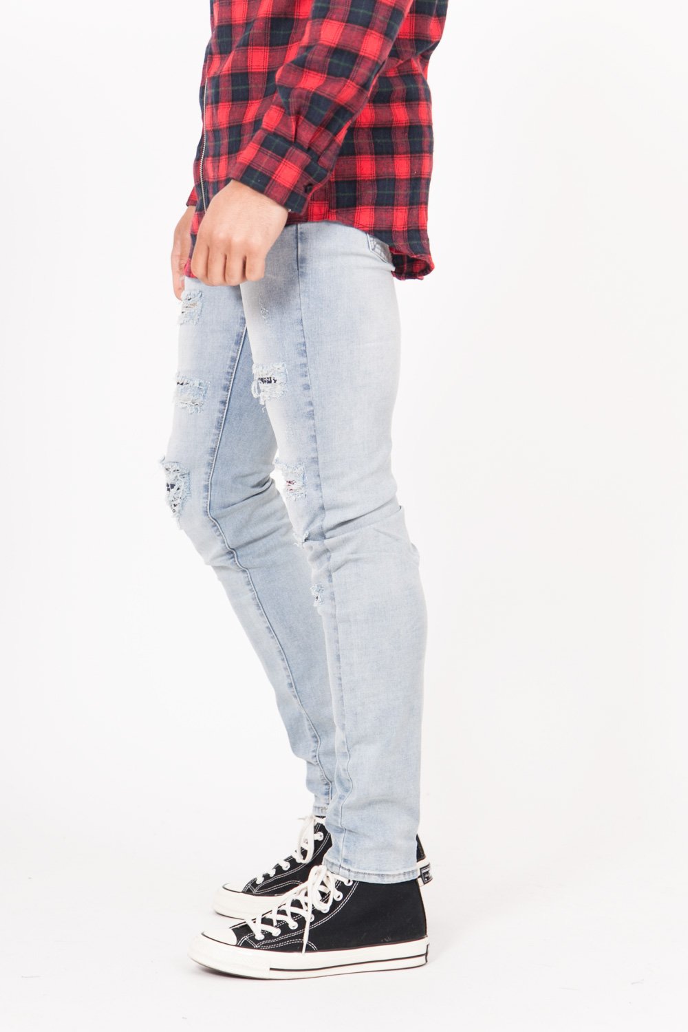 Destroyed Yoke Jeans Blue