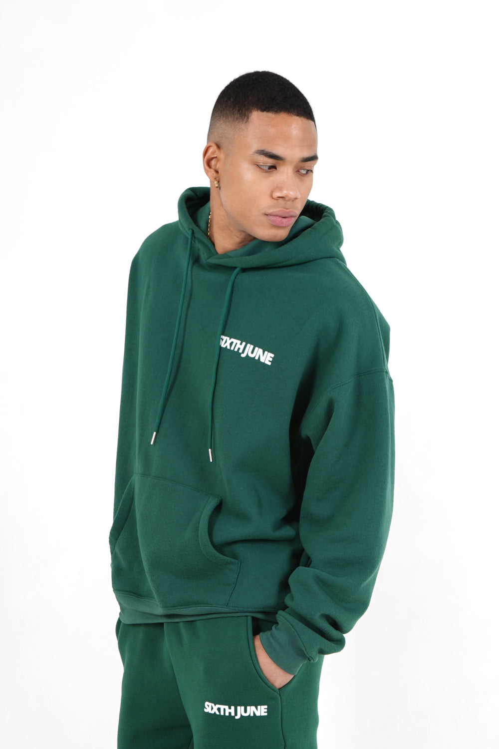 Sixth June - Sweat capuche oversize logo décalé Vert foncé
