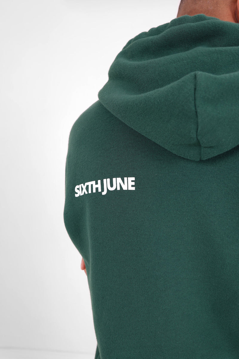 Sixth June - Sweat capuche oversize logo décalé Vert foncé