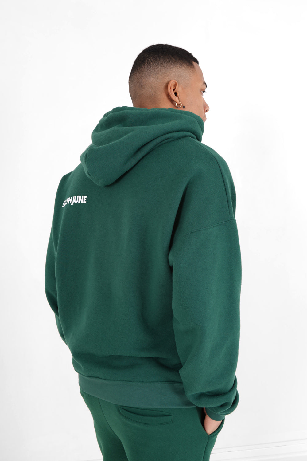 Sixth June - Sweat capuche oversize logo décalé Vert foncé
