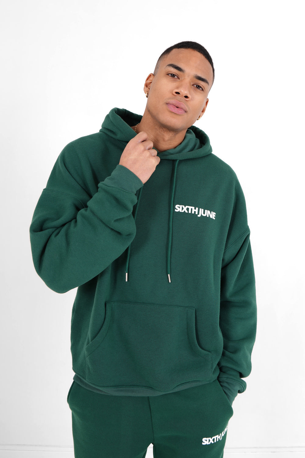 Sixth June - Sweat capuche oversize logo décalé Vert foncé