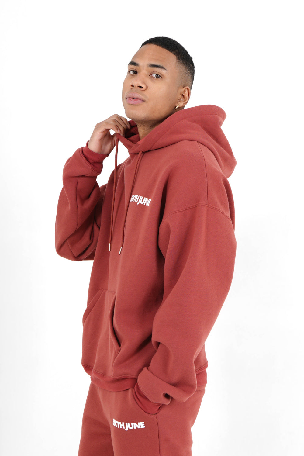 Sixth June - Sweat capuche oversize logo décalé Rouge foncé