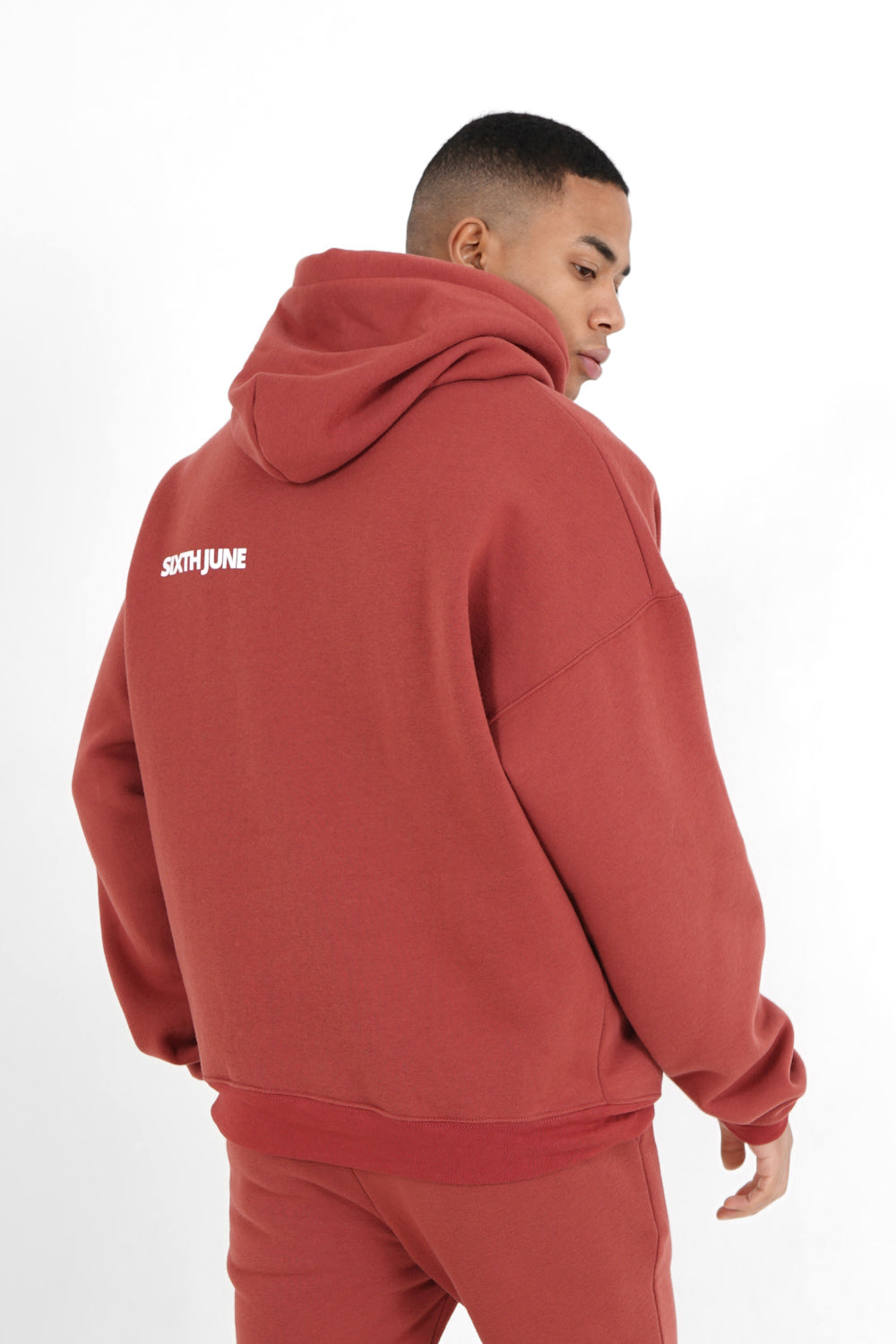 Sixth June - Sweat capuche oversize logo décalé Rouge foncé