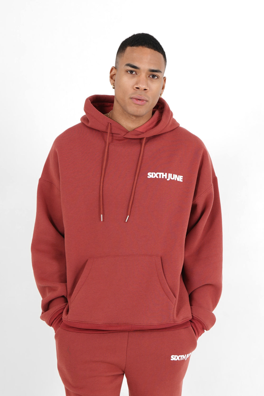 Sixth June - Sweat capuche oversize logo décalé Rouge foncé