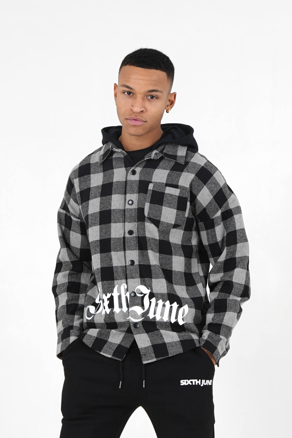 Sixth June - Surchemise tartan capuche Gris