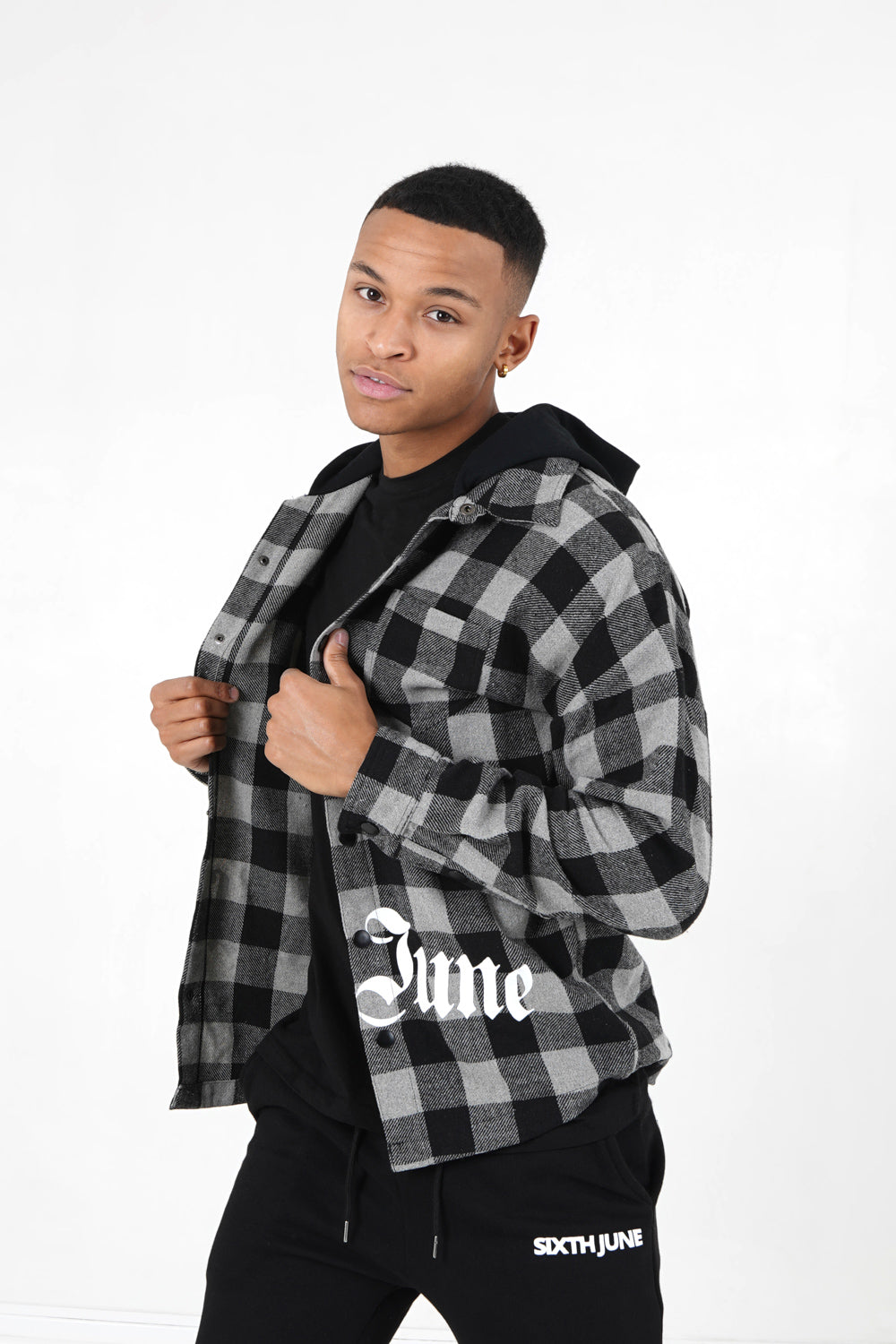 Sixth June - Surchemise tartan capuche Gris