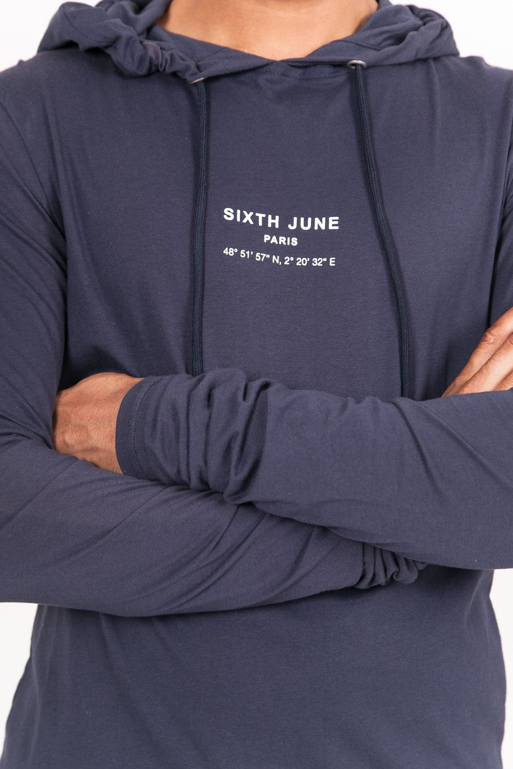 Long Sleeves Gps Hood T-Shirt Blue