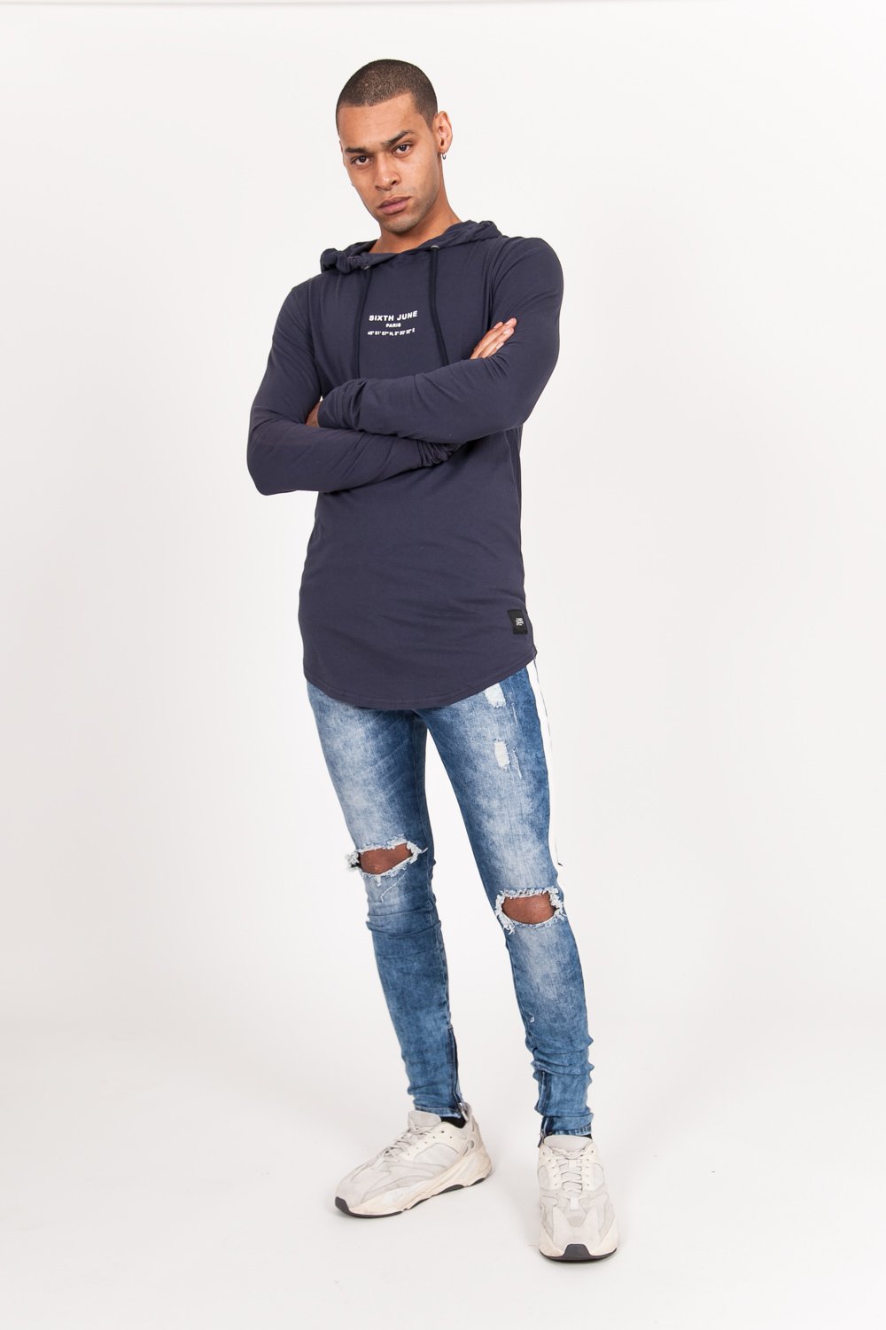 Long Sleeves Gps Hood T-Shirt Blue
