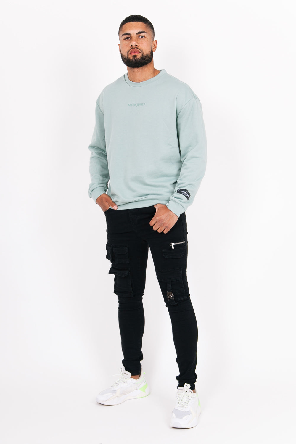 Sixth June - Sweat col rond logo turquoise