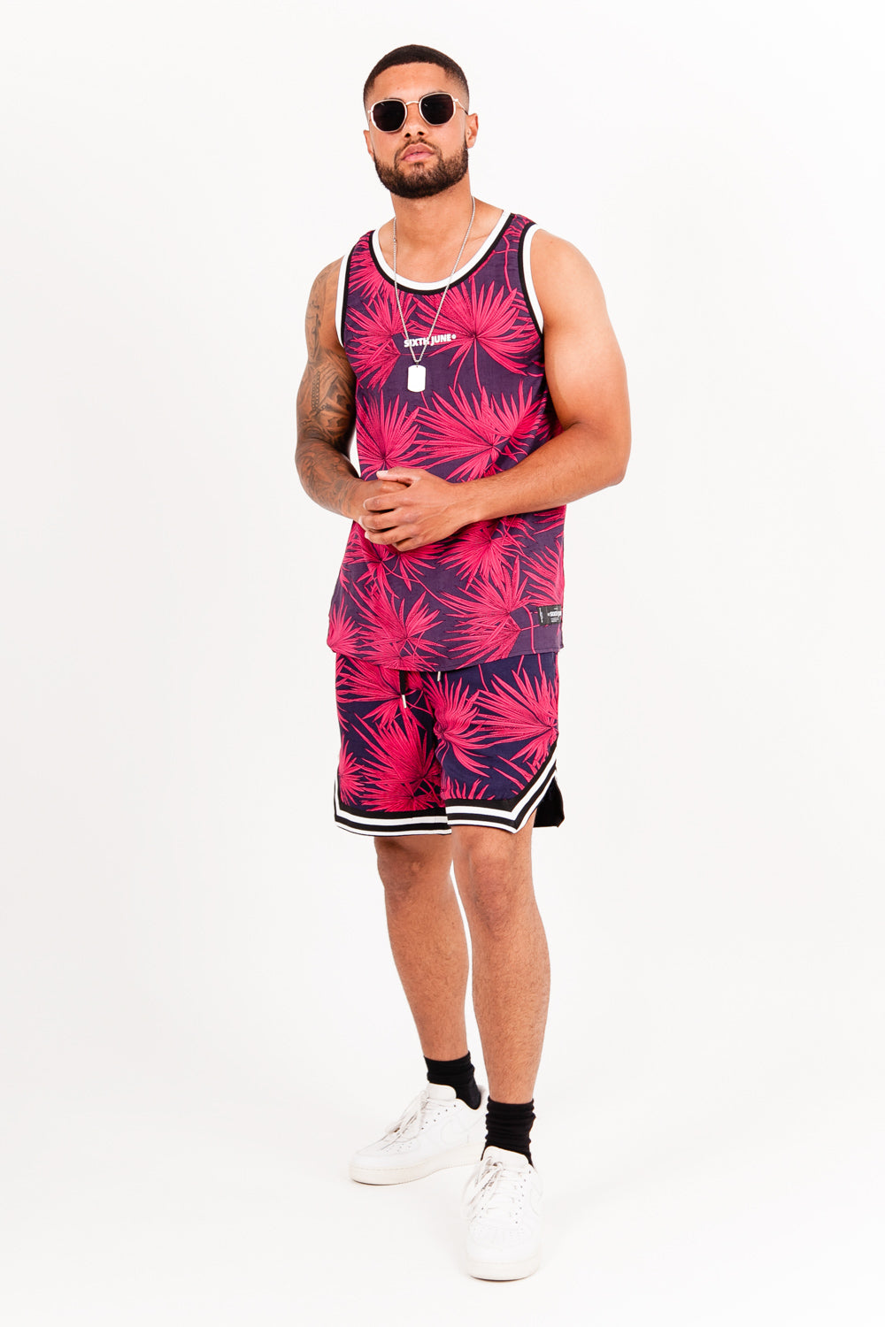 Sixth June - Short imprimé tropical palm spring bleu