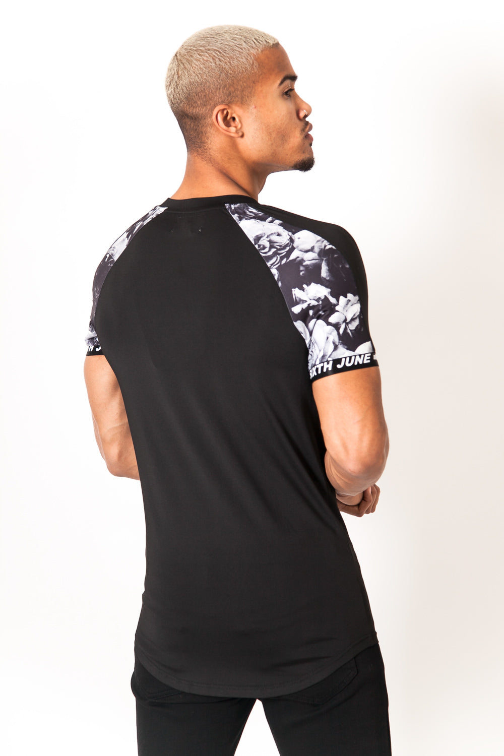 Sixth June - T-shirt rose bicolore imprimé noir