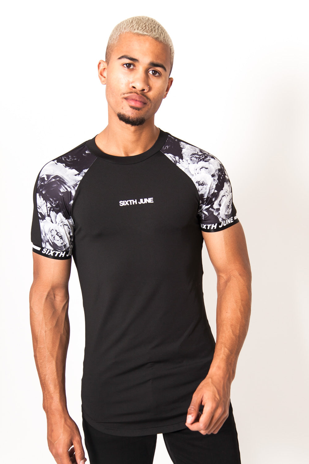 Sixth June - T-shirt rose bicolore imprimé noir