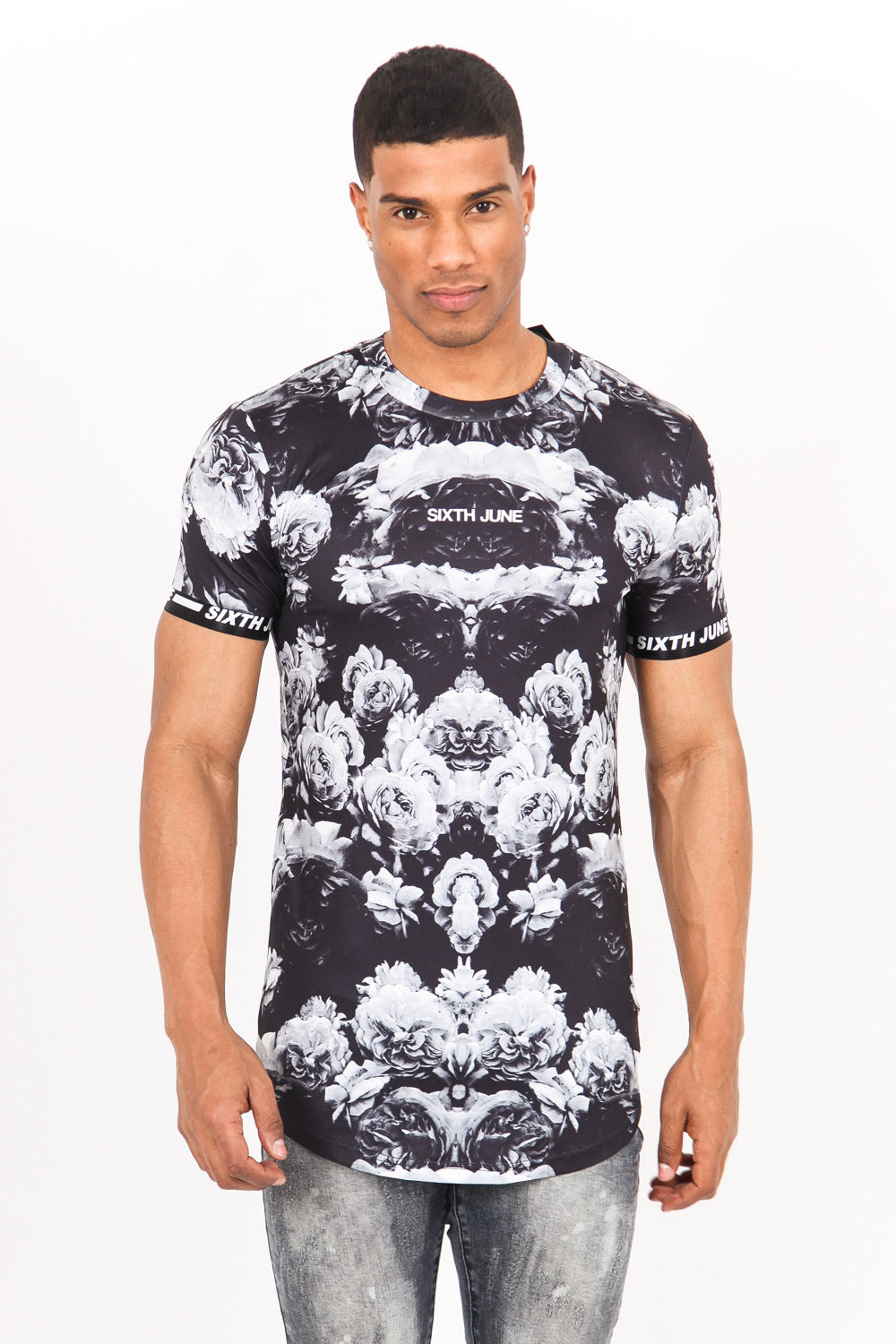 Sixth June - T-shirt imprimé fleur noir blanc