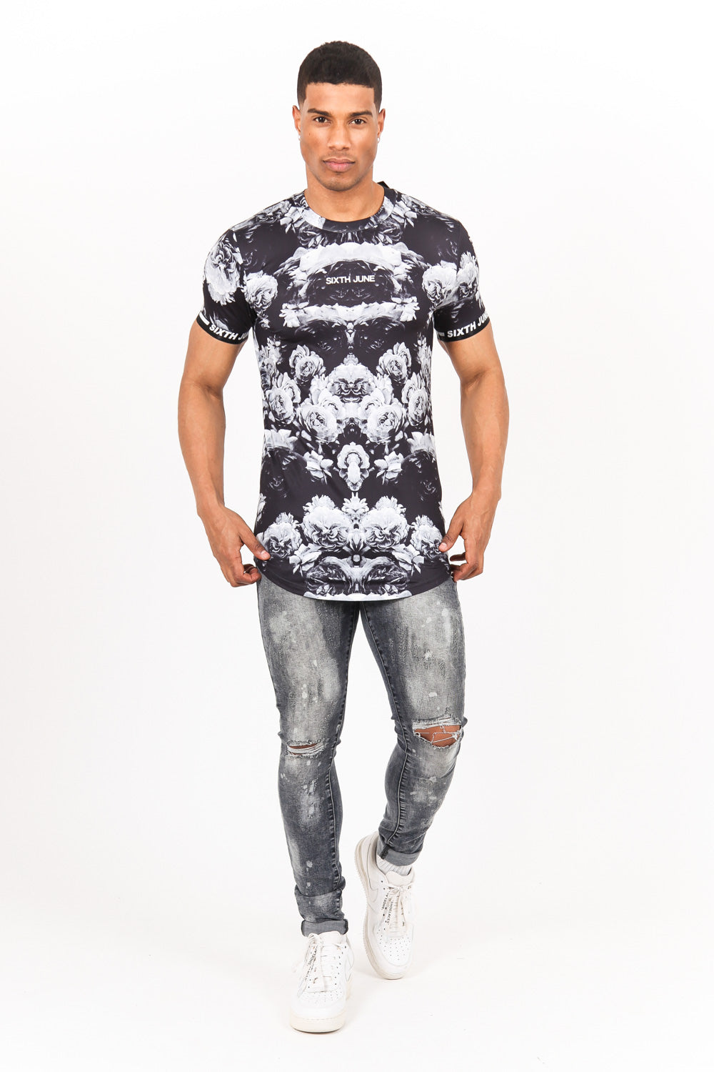 Sixth June - T-shirt imprimé fleur noir blanc