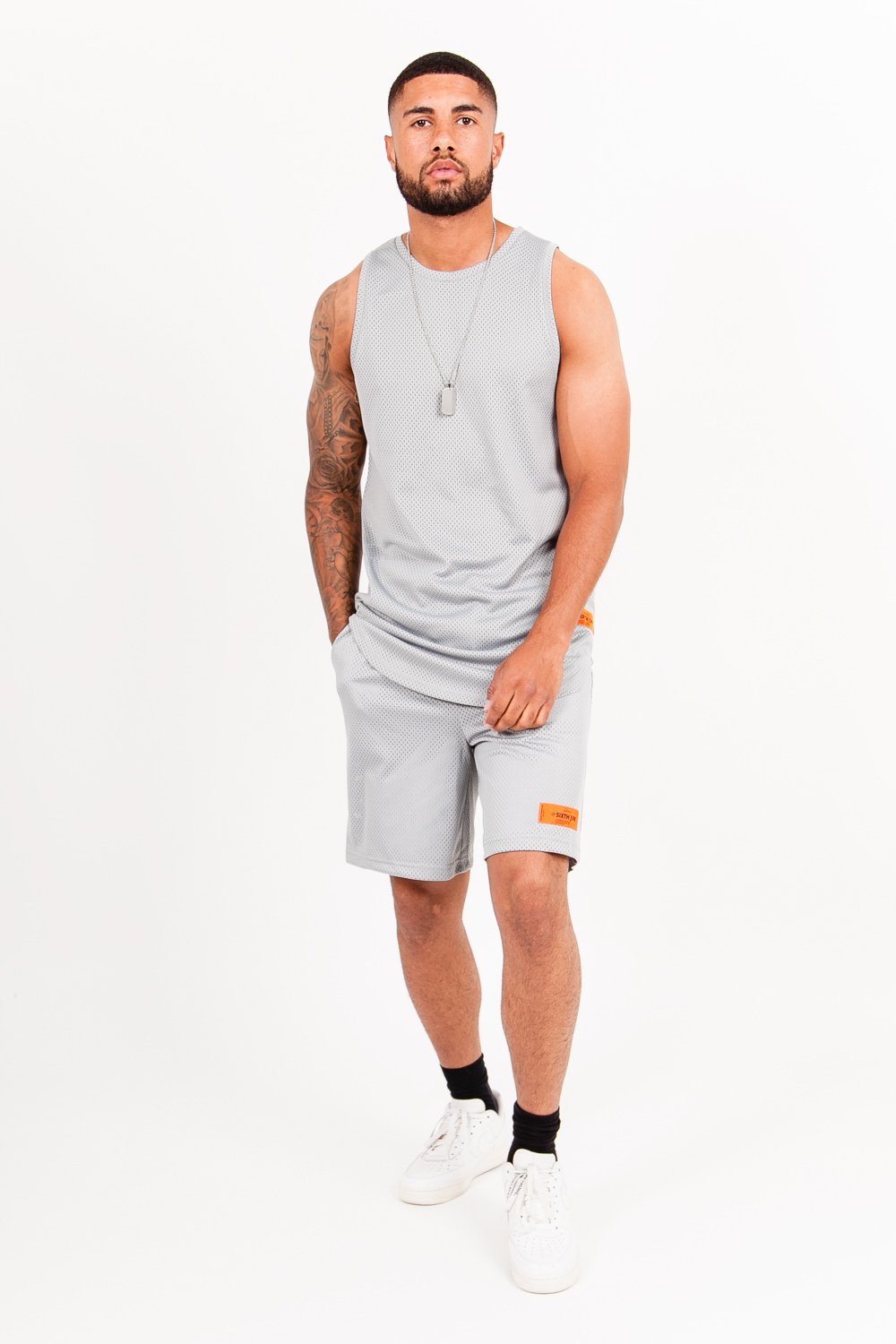 Short mesh logo gris