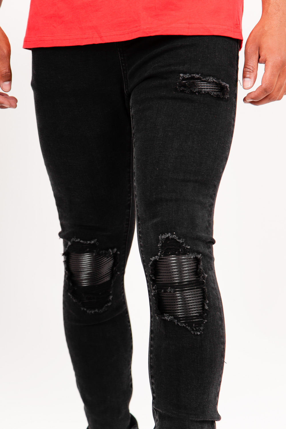 Sixth June - Jean empiècement simili cuir noir