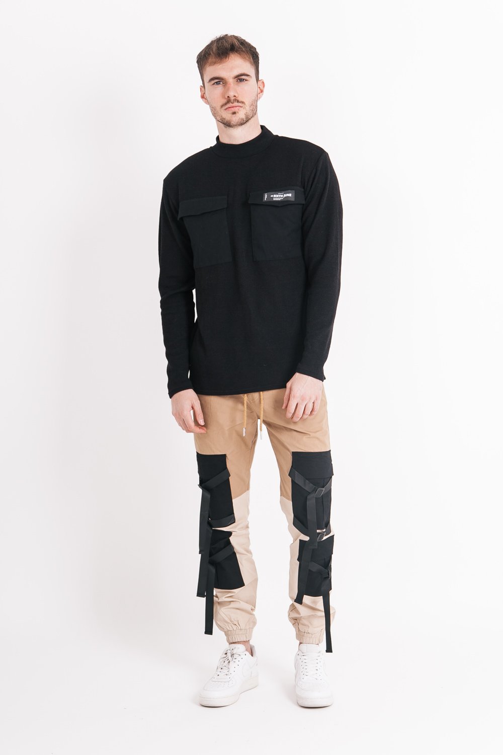 Sixth June - Pantalon cargo tactique empiècements sangles Beige