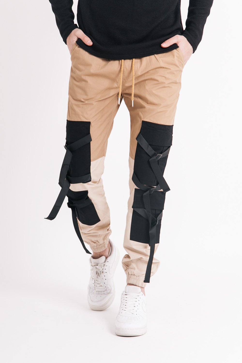 Sixth June - Pantalon cargo tactique empiècements sangles Beige