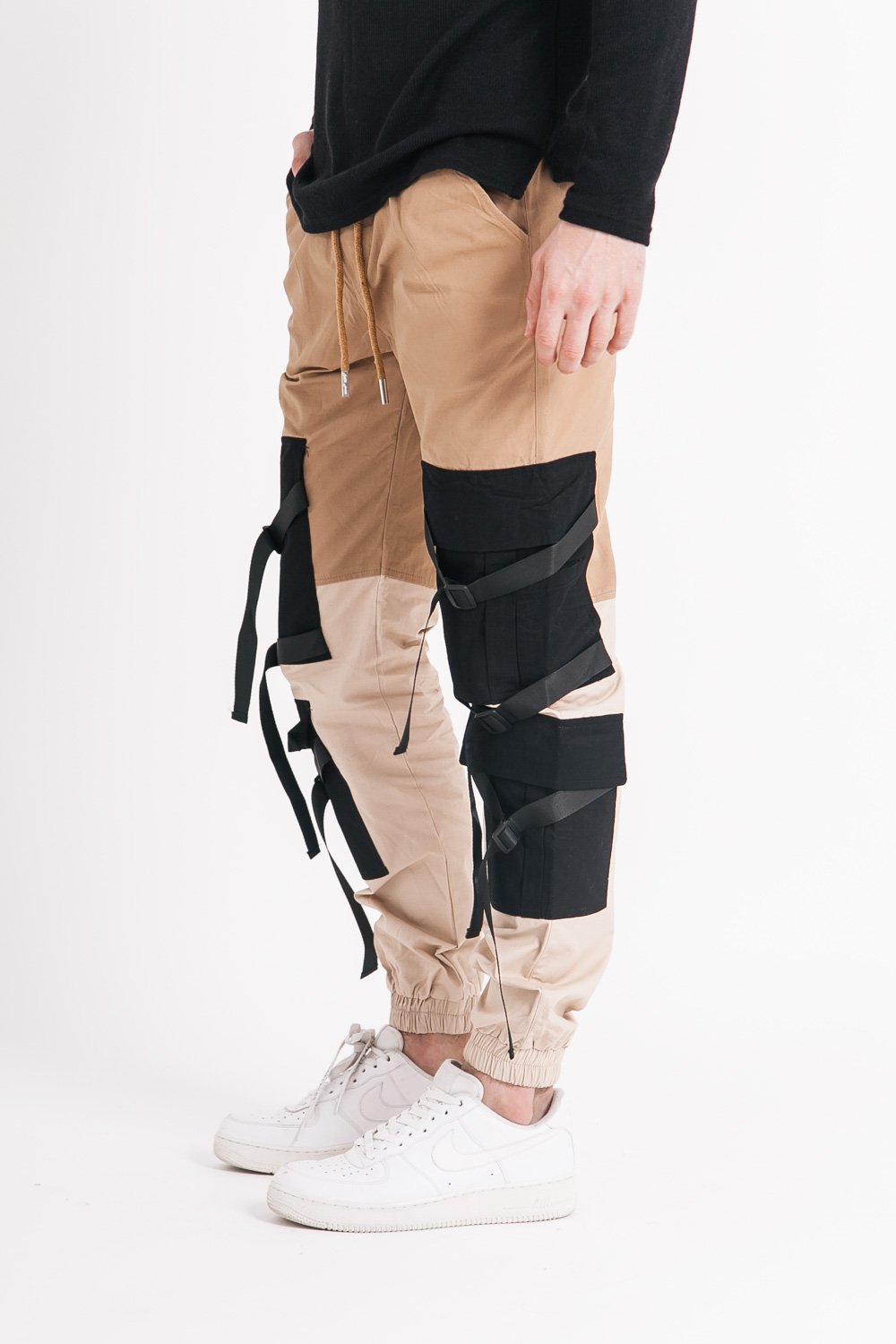 Sixth June - Pantalon cargo tactique empiècements sangles Beige