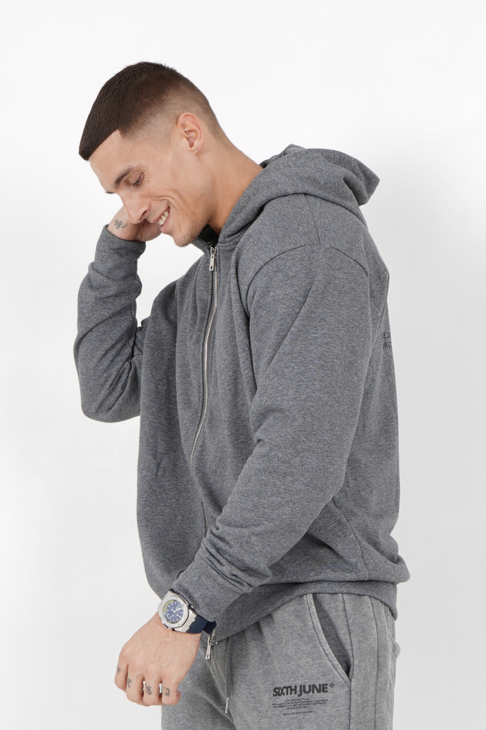 Sixth June - Gilet zippé capuche logo Gris foncé