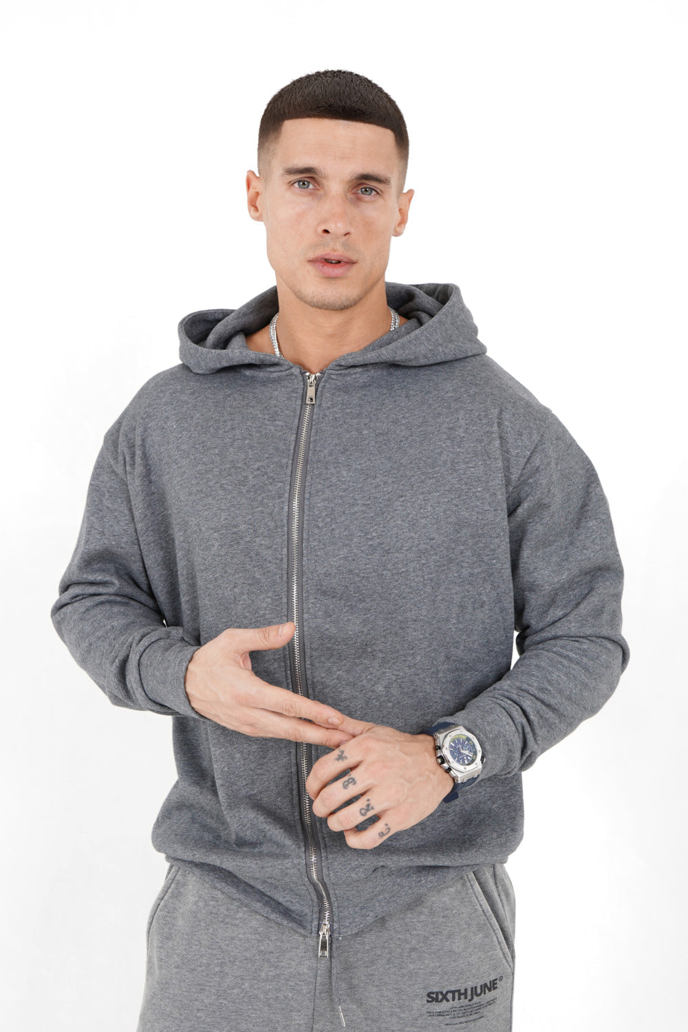 Sixth June - Gilet zippé capuche logo Gris foncé