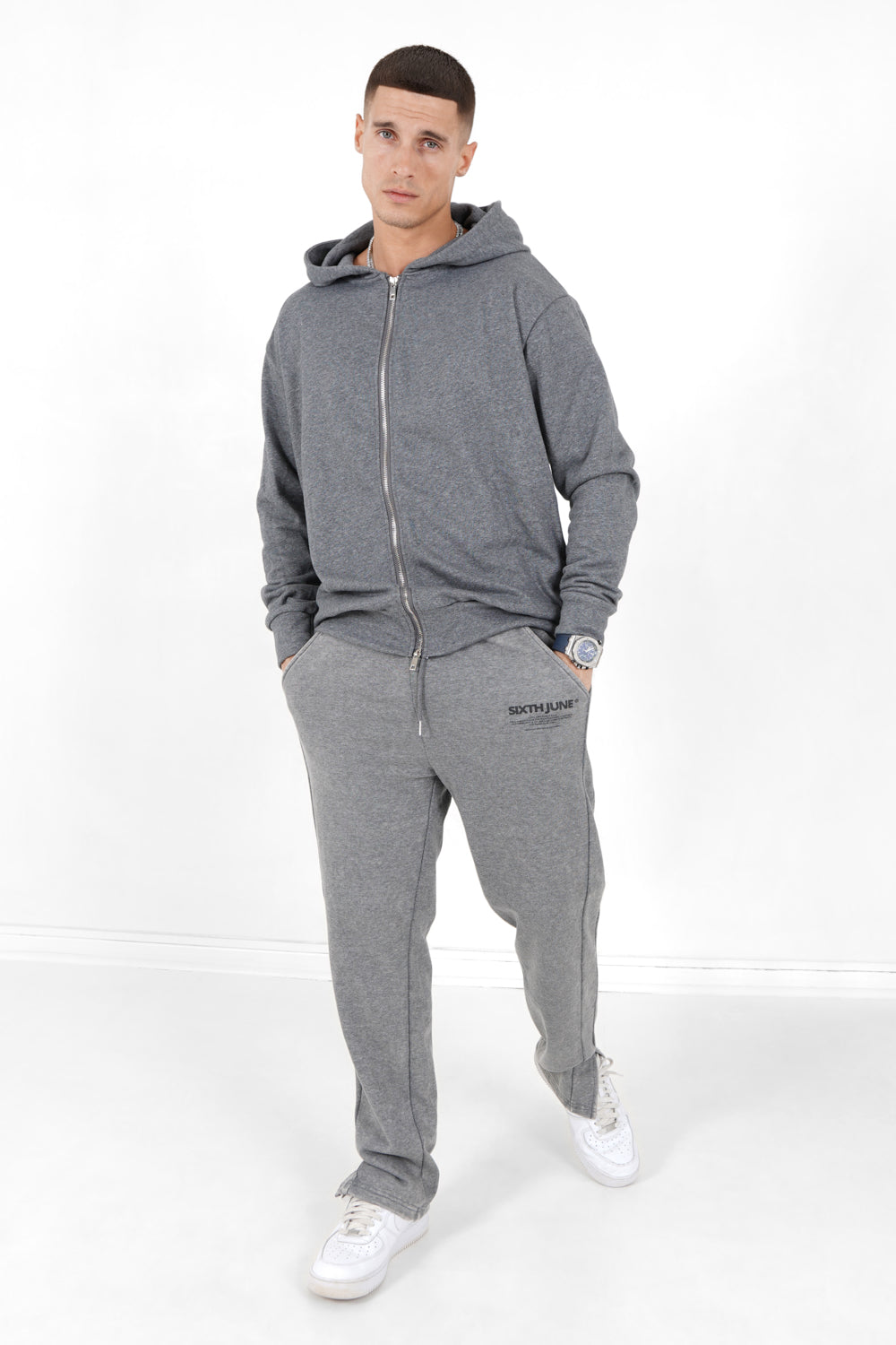 Sixth June - Gilet zippé capuche logo Gris foncé