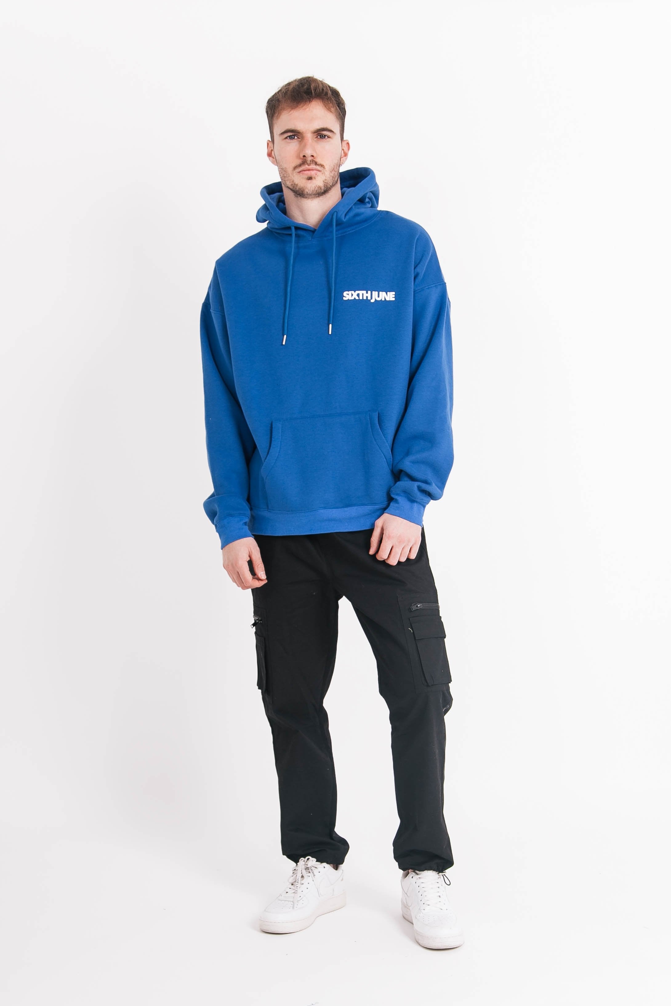 Sixth June - Sweat capuche oversize logo décalé Bleu