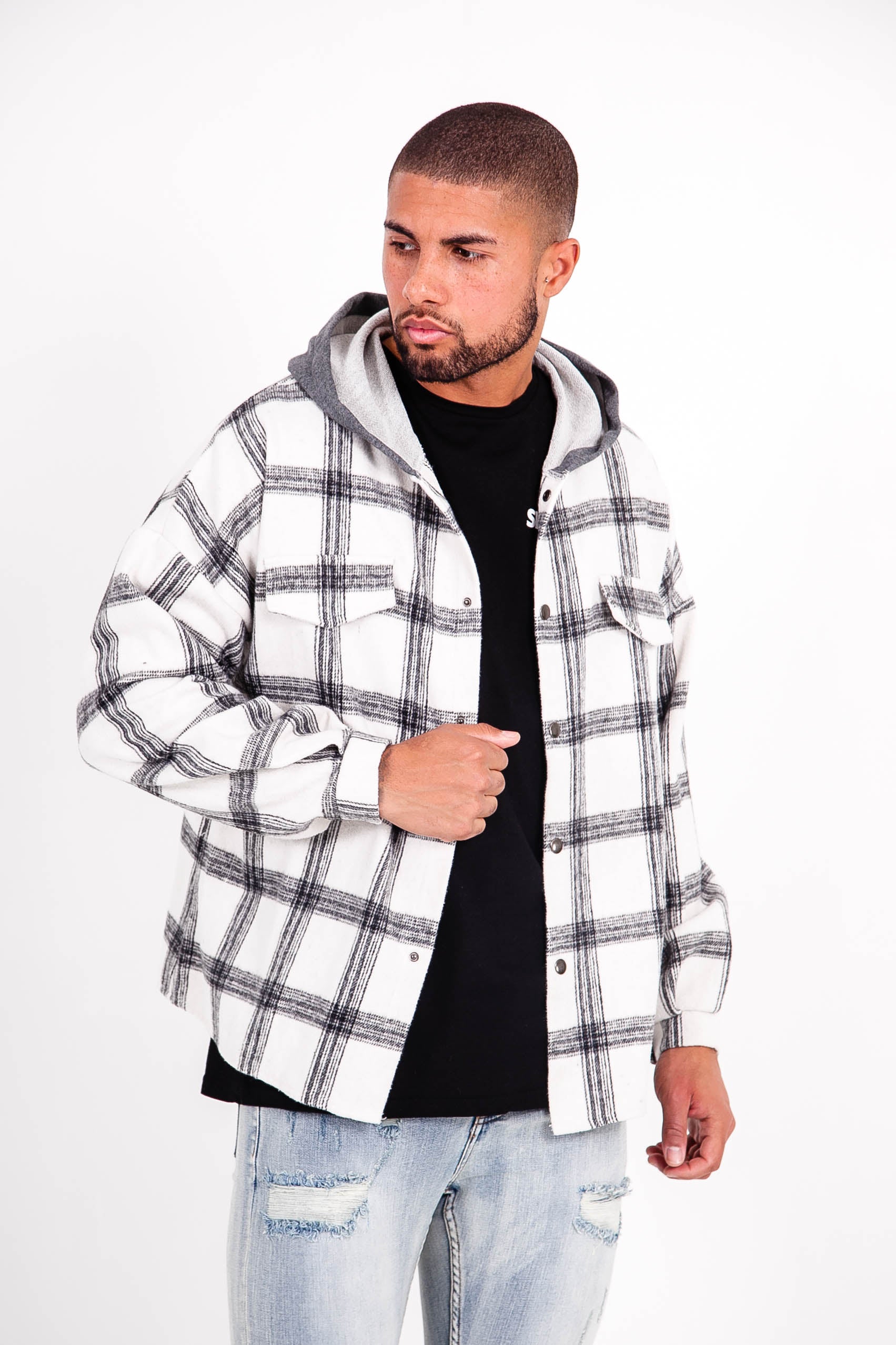 Sixth June - Chemise tartan capuche blanc