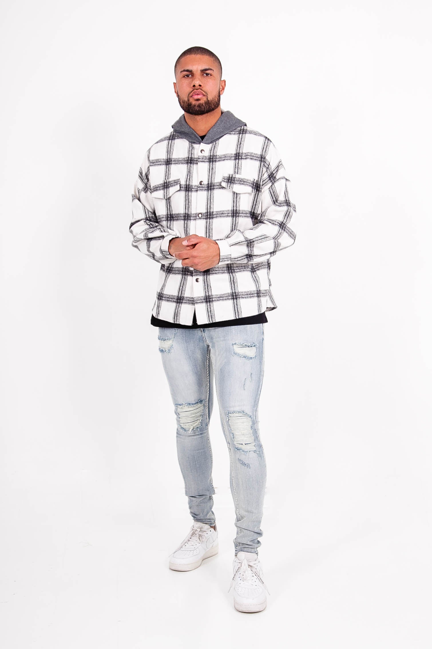 Sixth June - Chemise tartan capuche blanc