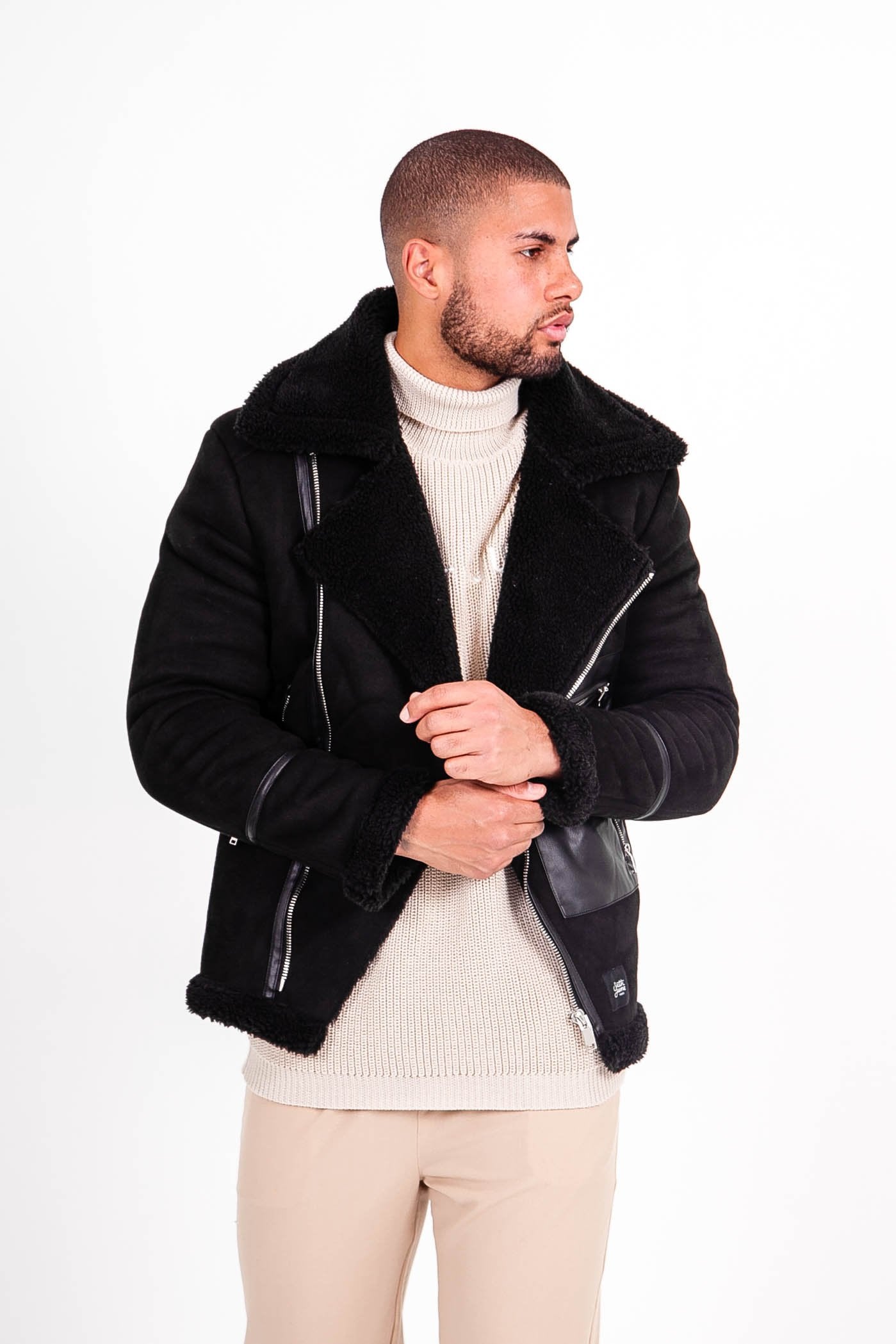 Sixth June - Veste aviateur simili cuir sherpa Noir