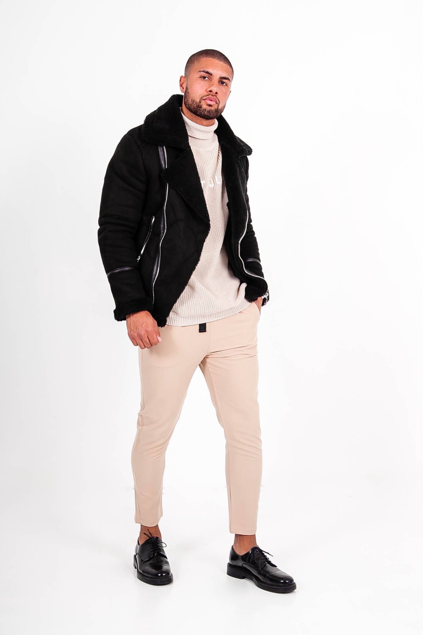 Sixth June - Veste aviateur simili cuir sherpa Noir