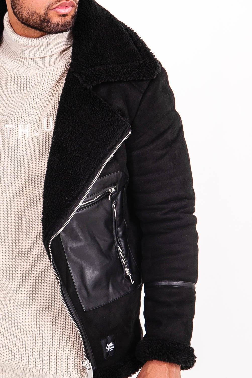 Sixth June - Veste aviateur simili cuir sherpa Noir