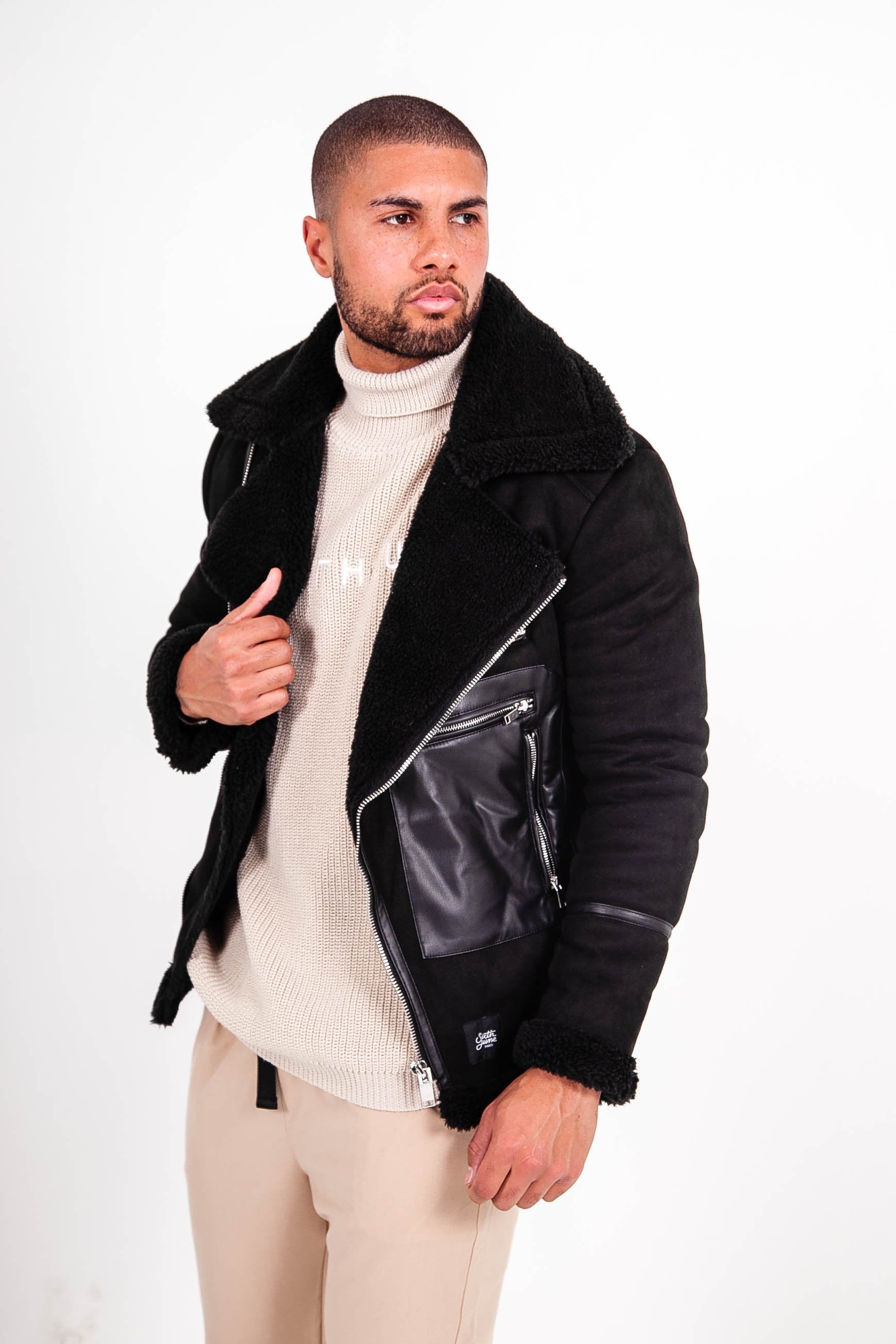 Sixth June - Veste aviateur simili cuir sherpa Noir