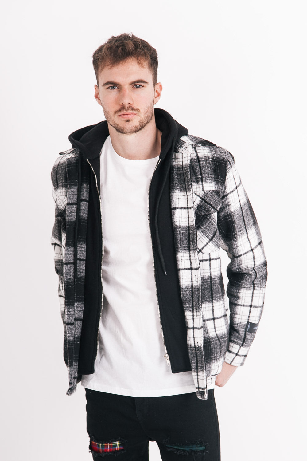 Sixth June - Veste capuche polaire tartan noir