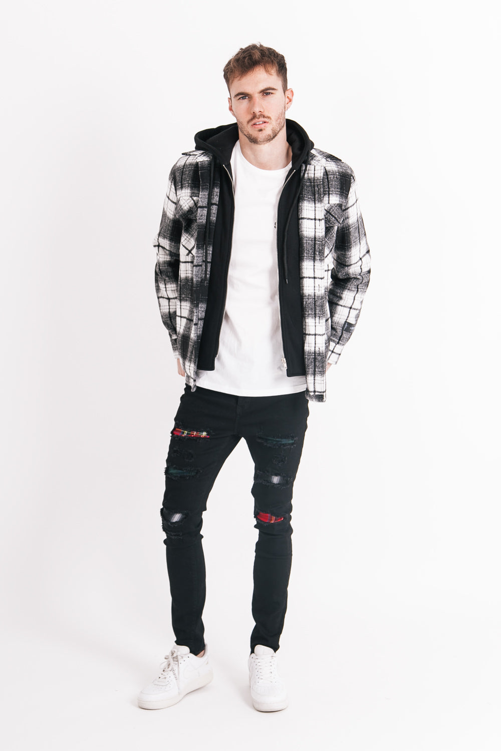 Sixth June - Veste capuche polaire tartan noir