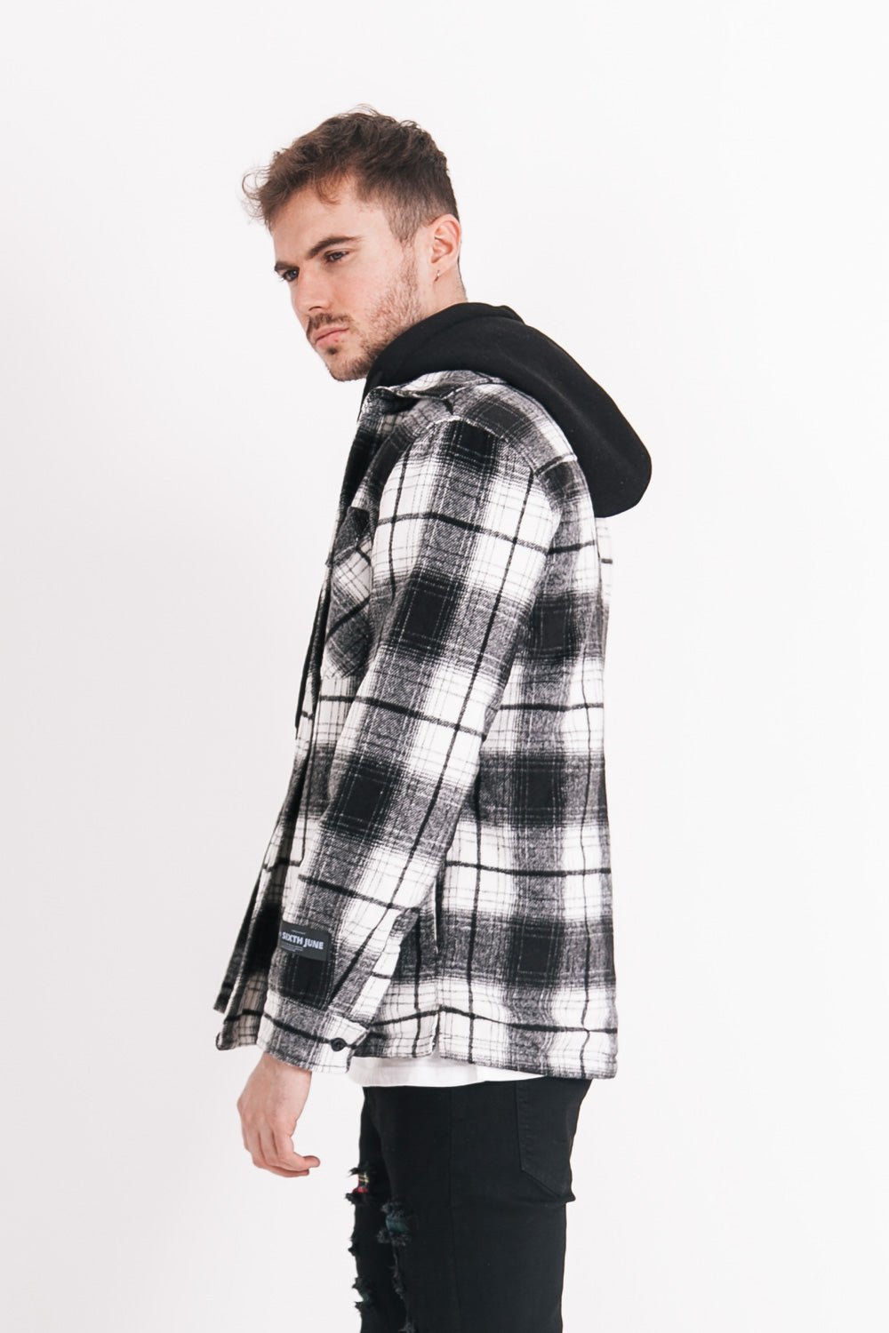Sixth June - Veste capuche polaire tartan noir