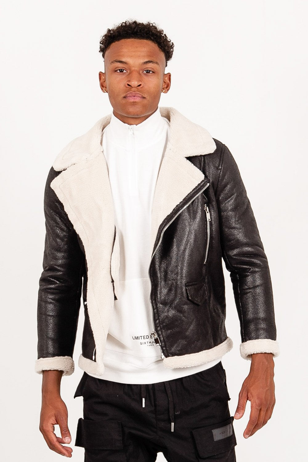 Sherpa zip aviator jacket black